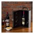 Cutie neagra pentru 2 sticle de vin cu accesorii incluse din piele ecologica