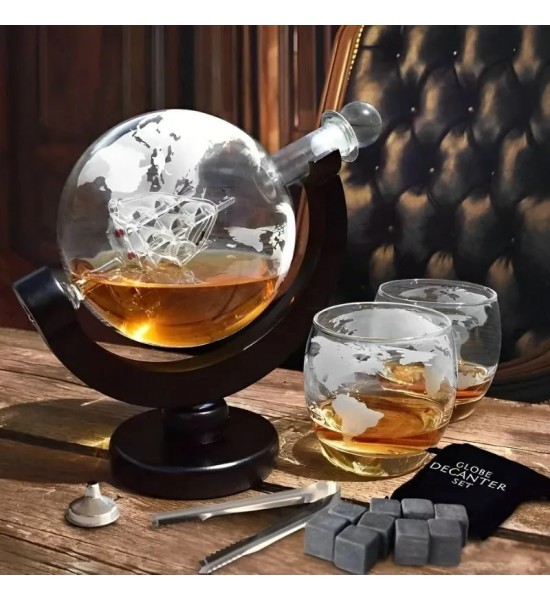 Set decantor 850 ml in forma de glob pamantesc cu 2 pahare si pietre pentru racire - Wpg.ro Produs - Set decantor 850 ml in forma de glob pamantesc cu 2 pahare si pietre pentru racire - Wpg.ro