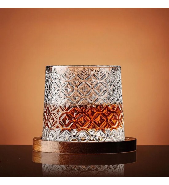 Pahar Whiskey 280 ml Ice Flower cu baza din lemn